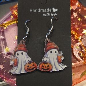 Handmade Ghost Earrings with Pumpkins